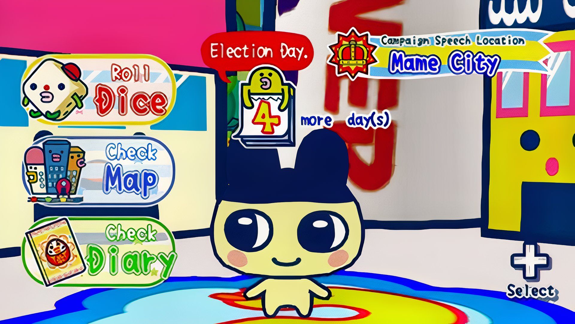 tamagotchi party on mini-games playing through the main menu