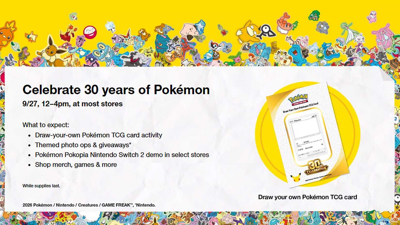 Target Celebrate 30 years of Pokemon September 27 2026 banner