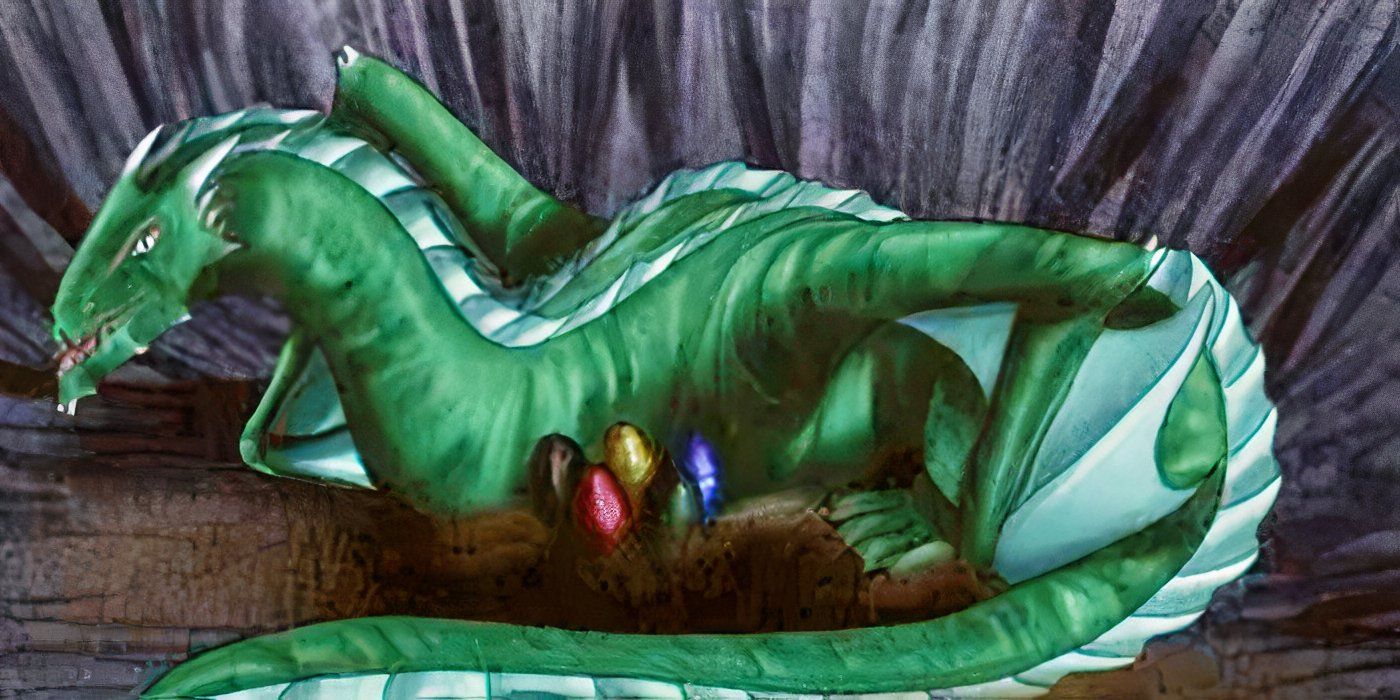 The last surviving dragon with her five eggs in the Game of Thrones universe