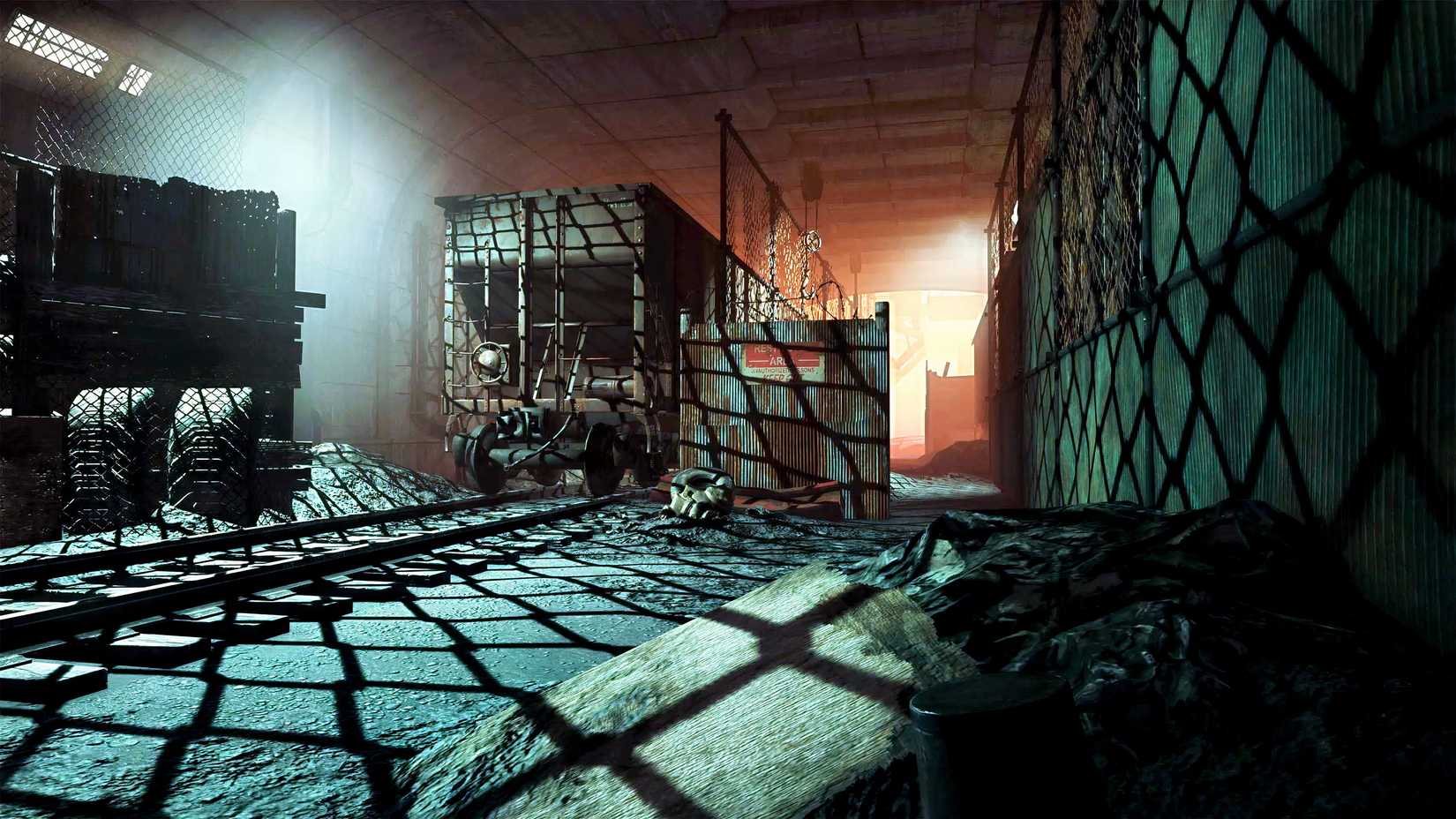Shadowy gate with dim sunlight shining through