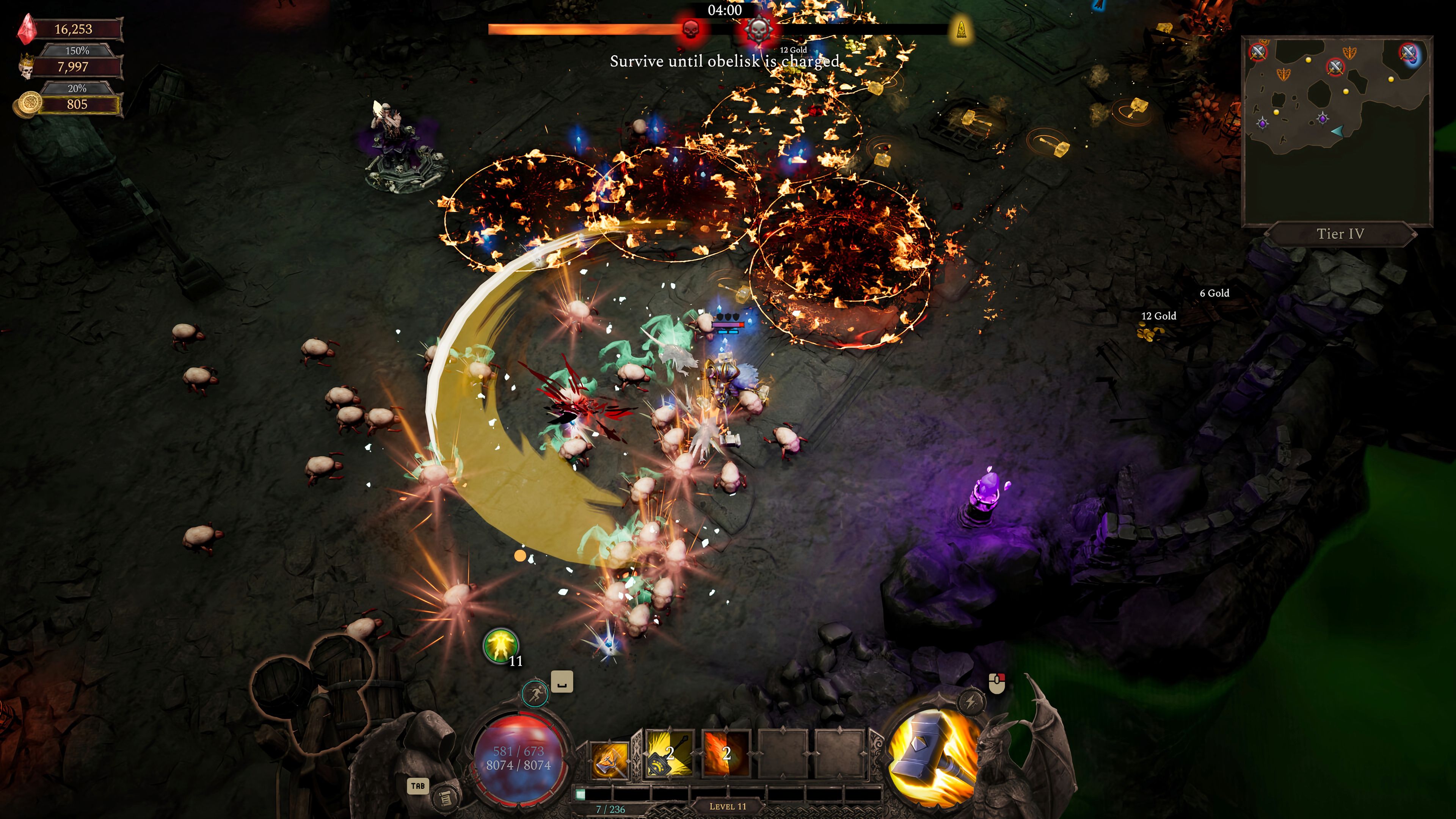 Thoren the Paladin Hero swinging his weapon at enemies in Hellforged