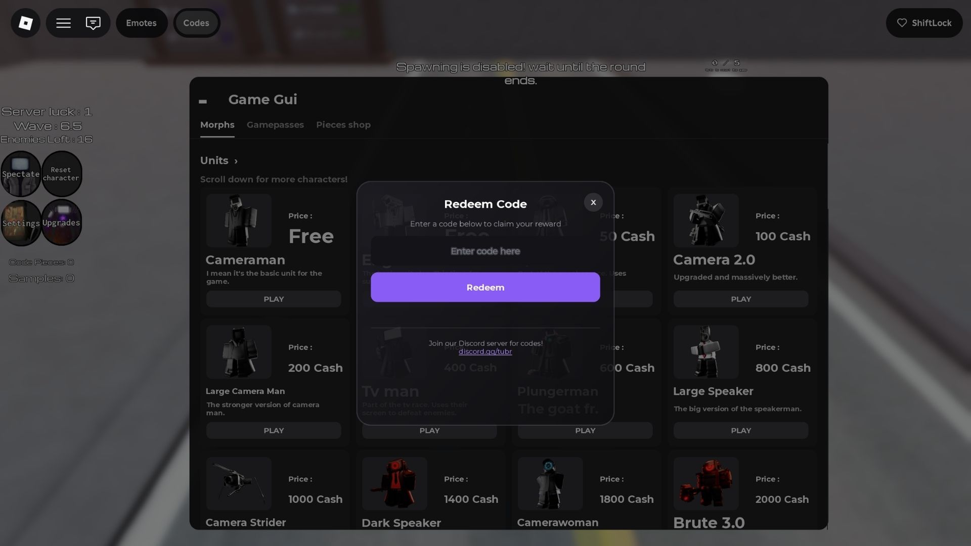 Titans Ultra Boss Rush - the codes tab
