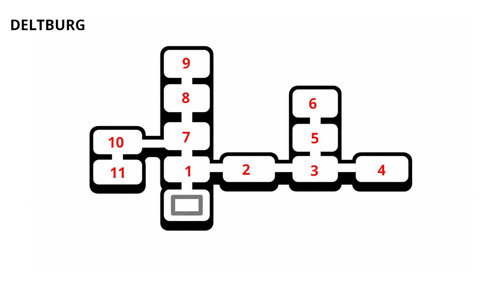 A numbered map of Deltburg in Toem 2.