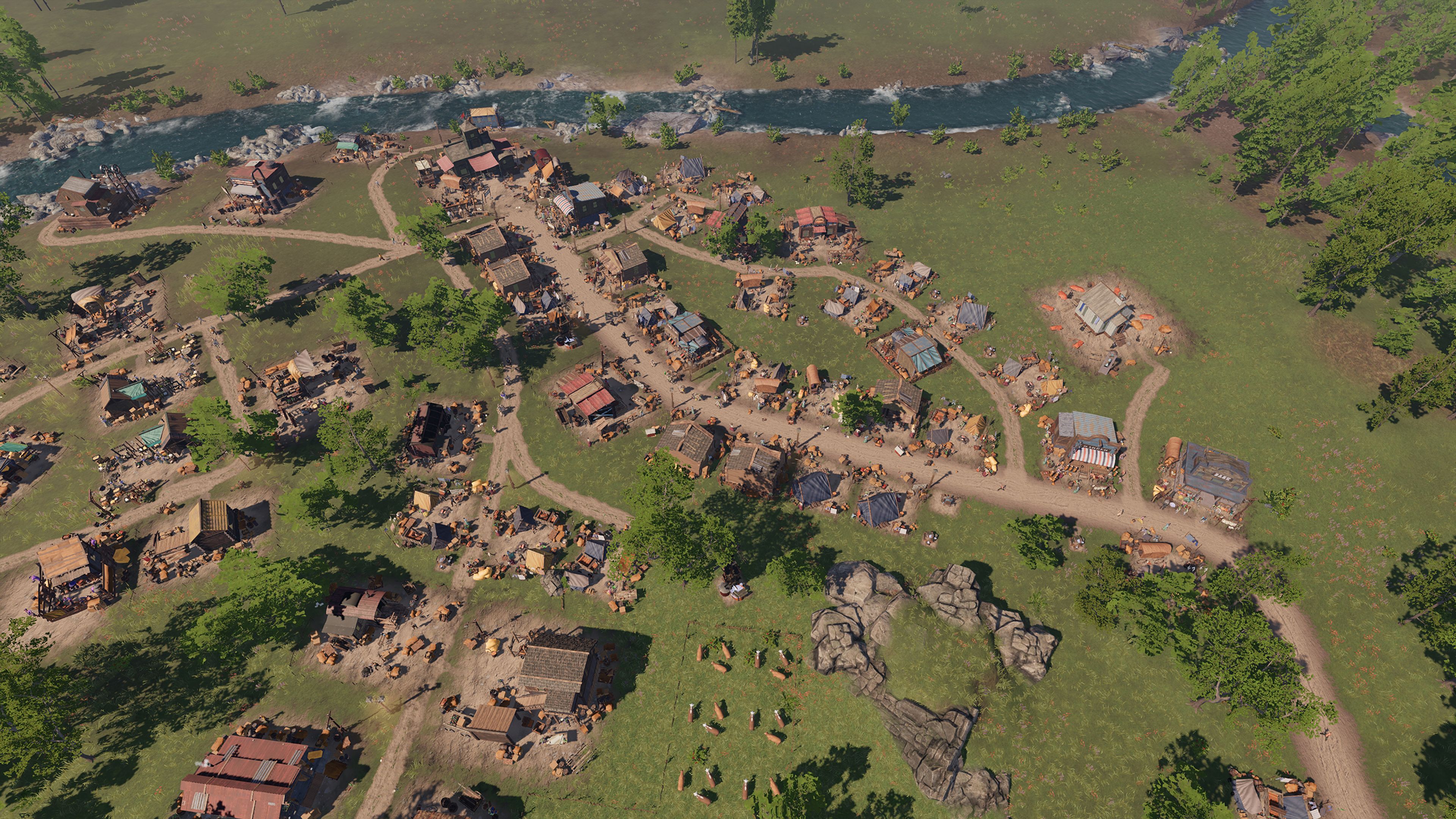 Top down view of settlement in Wild West Pioneers