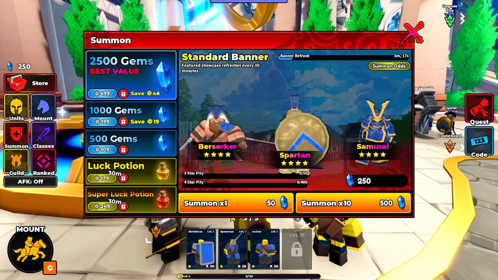 Command an Army - summon menu