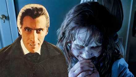 A combined image of Dracula in Horror of Dracula and Regan in The Exorcist