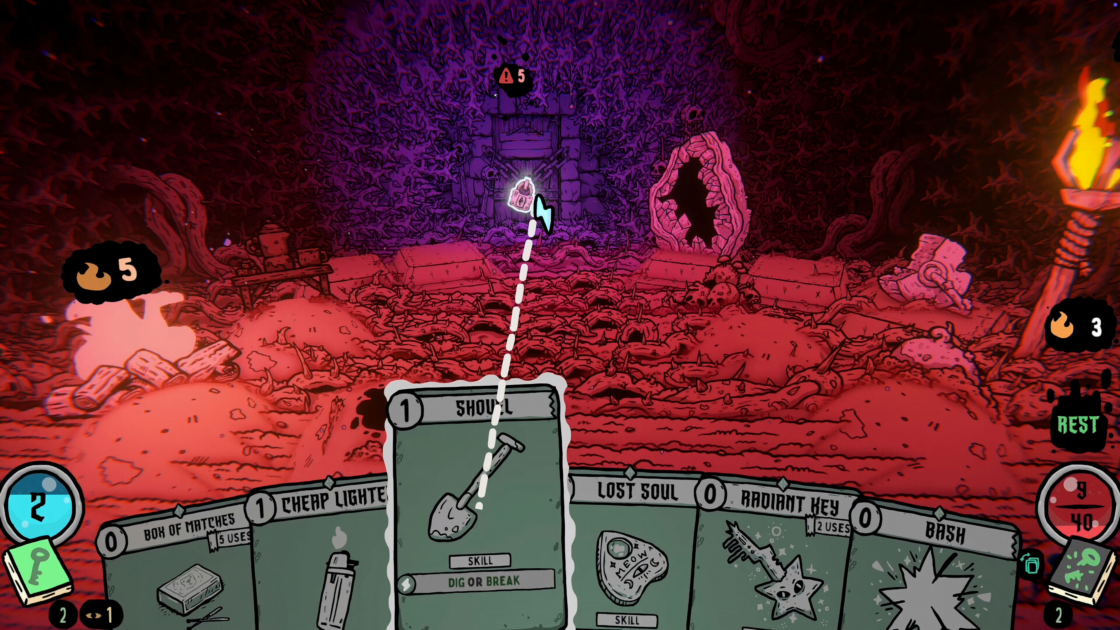 Using a Shovel card at camp in Shroom and Gloom