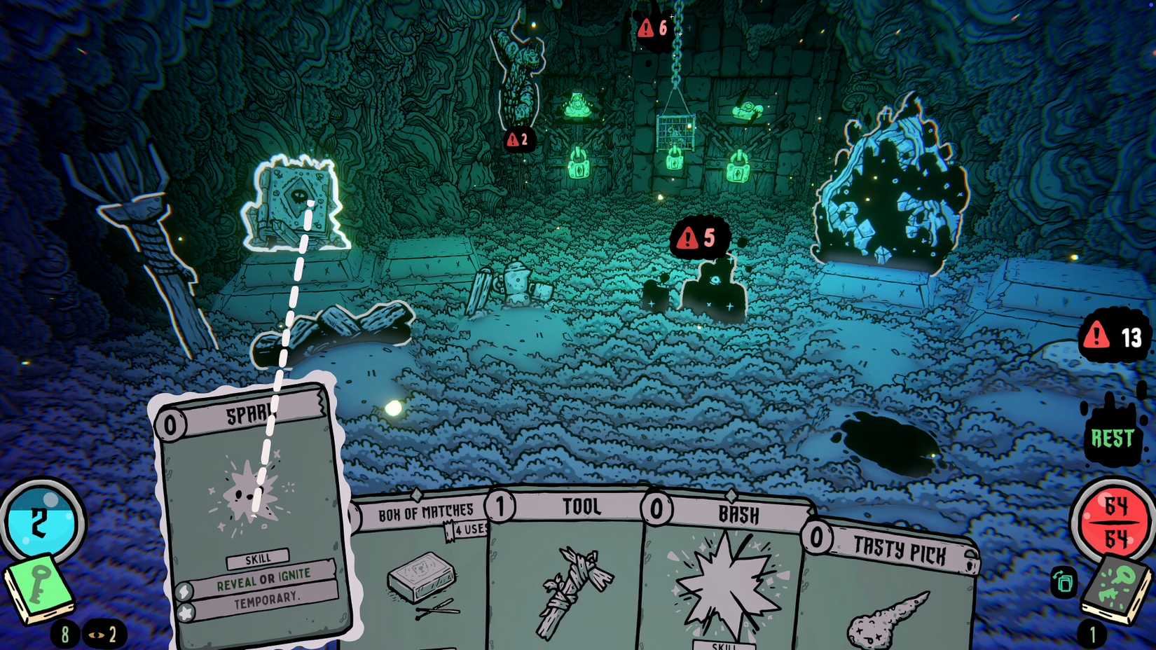 Using a Spark card at camp in Shroom and Gloom