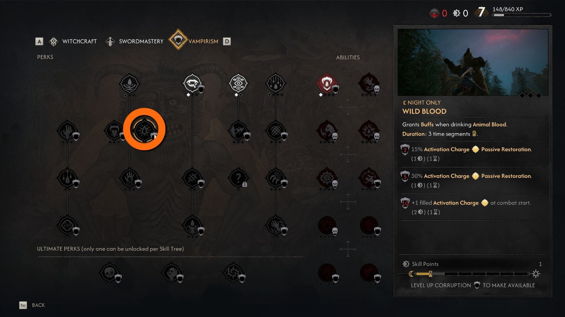 vampirism activation charge perks the blood of dawnwalker