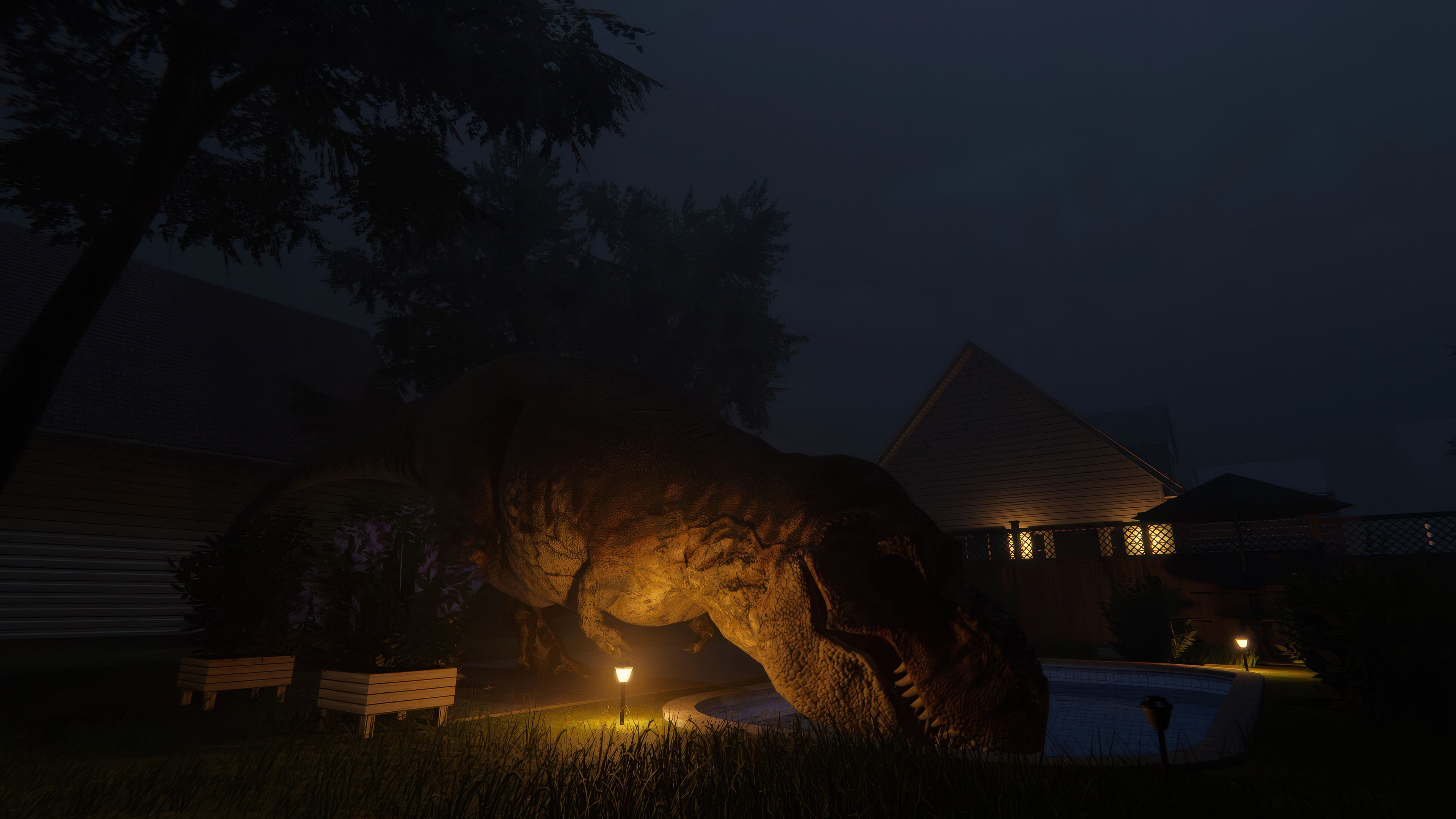 Welcome to Sunnybrook Screentshot showing dinosaur in neighborhood