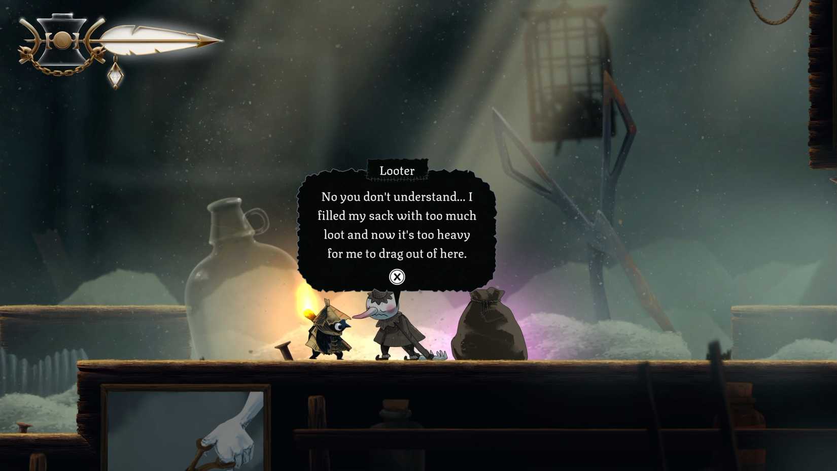 Well Dweller protagonist talking to Looter