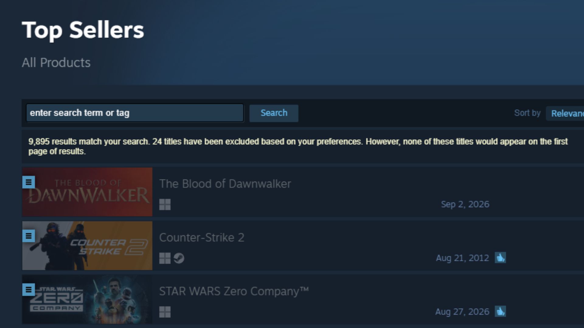 Zero Company sitting at third on Steam's Top Sellers chart