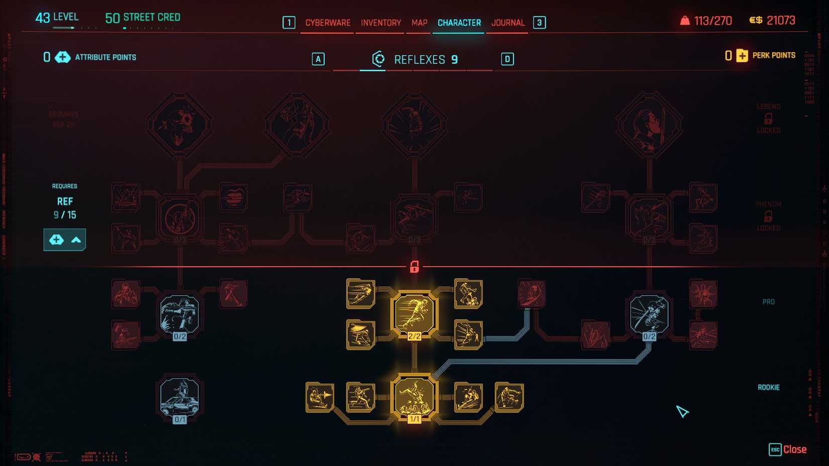 CP2077 Dual Wield build Reflexes skills