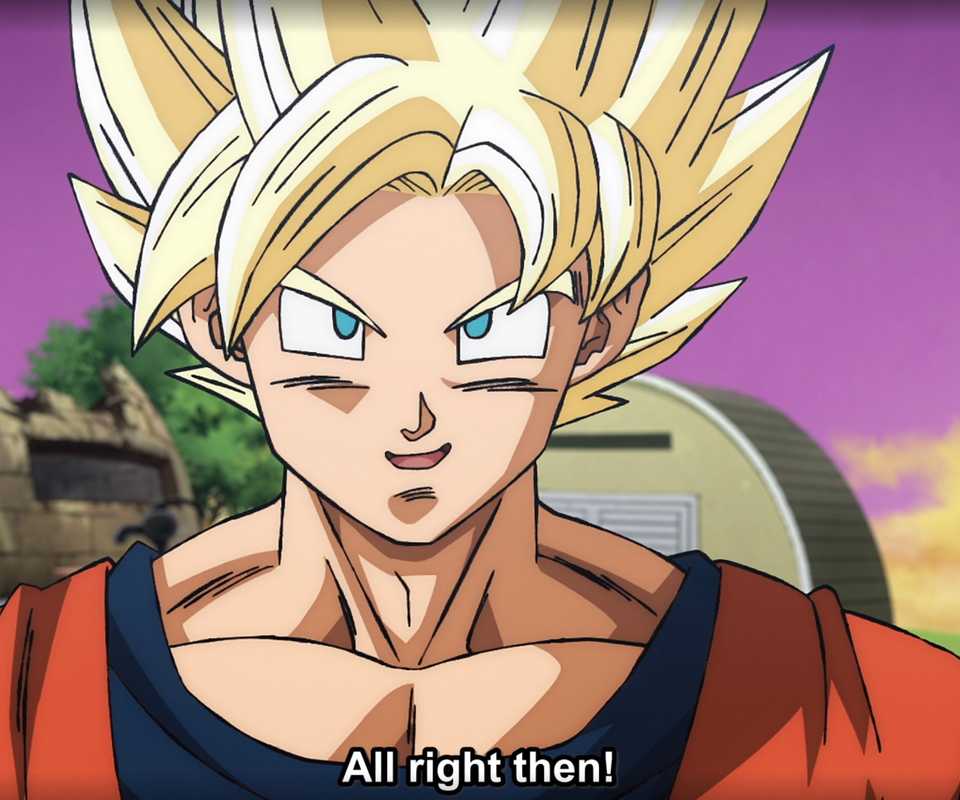 Super Saiyan Goku about to fight Beerus in Dragon Ball Super: Beerus Episode 2