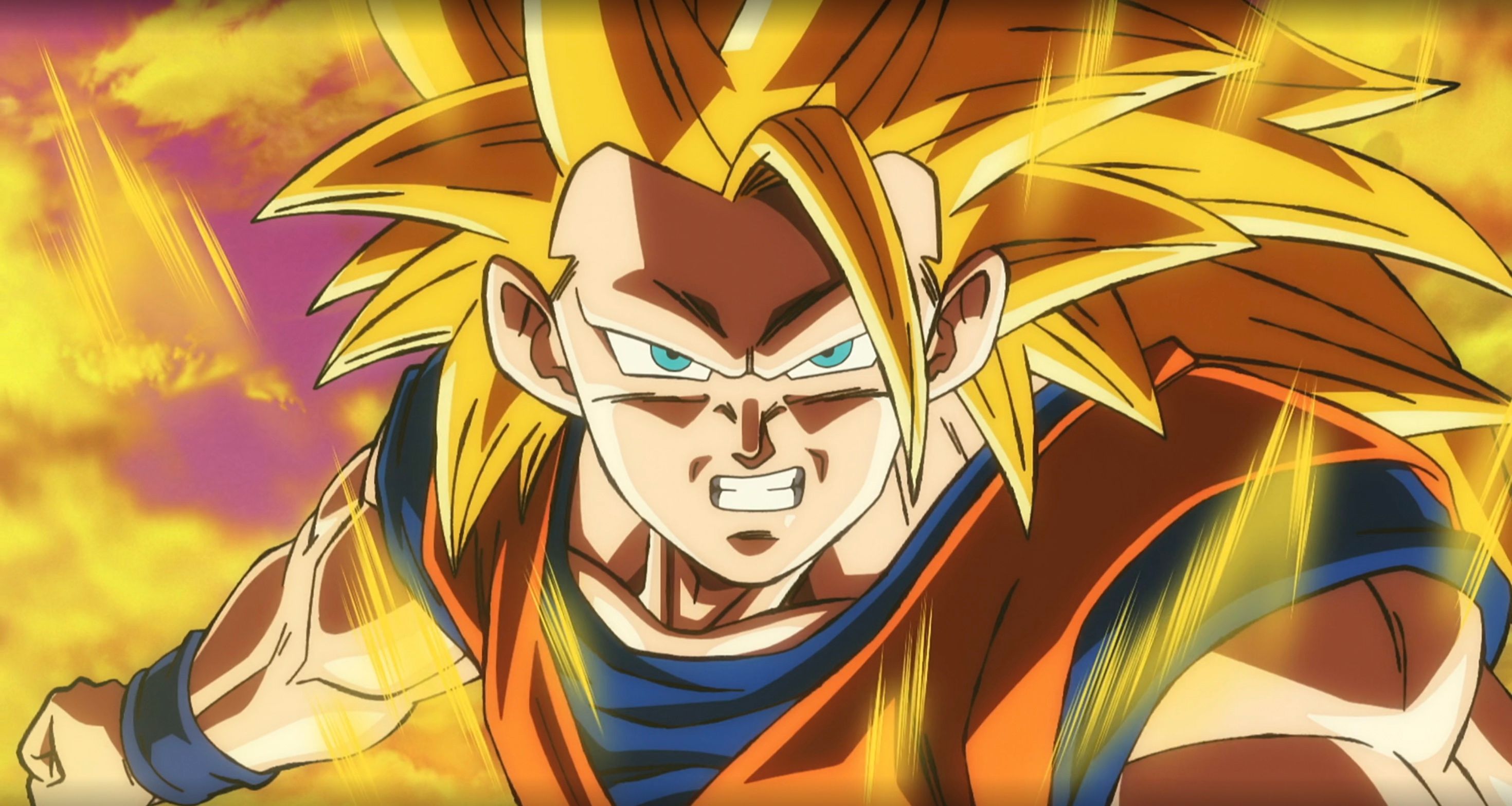 Super Saiyan 3 Goku powering up in Dragon Ball Super: Beerus Episode 2