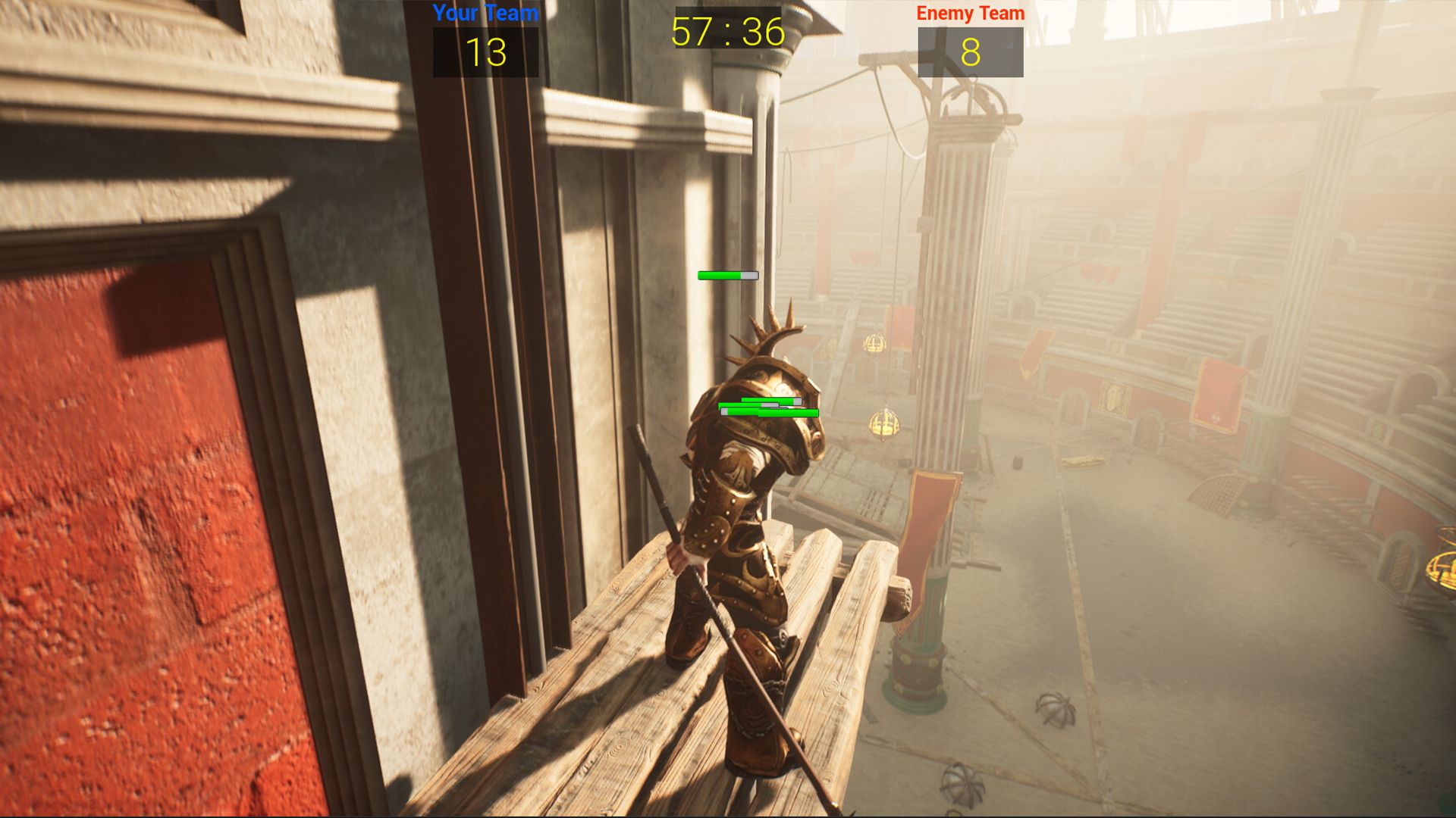 arena of trophies standing on scaffold