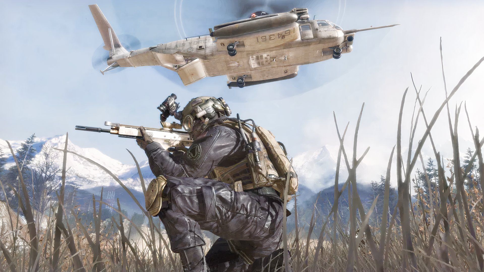 Call of Duty Modern Warfare 2 sceenshot with helicopter and soldier
