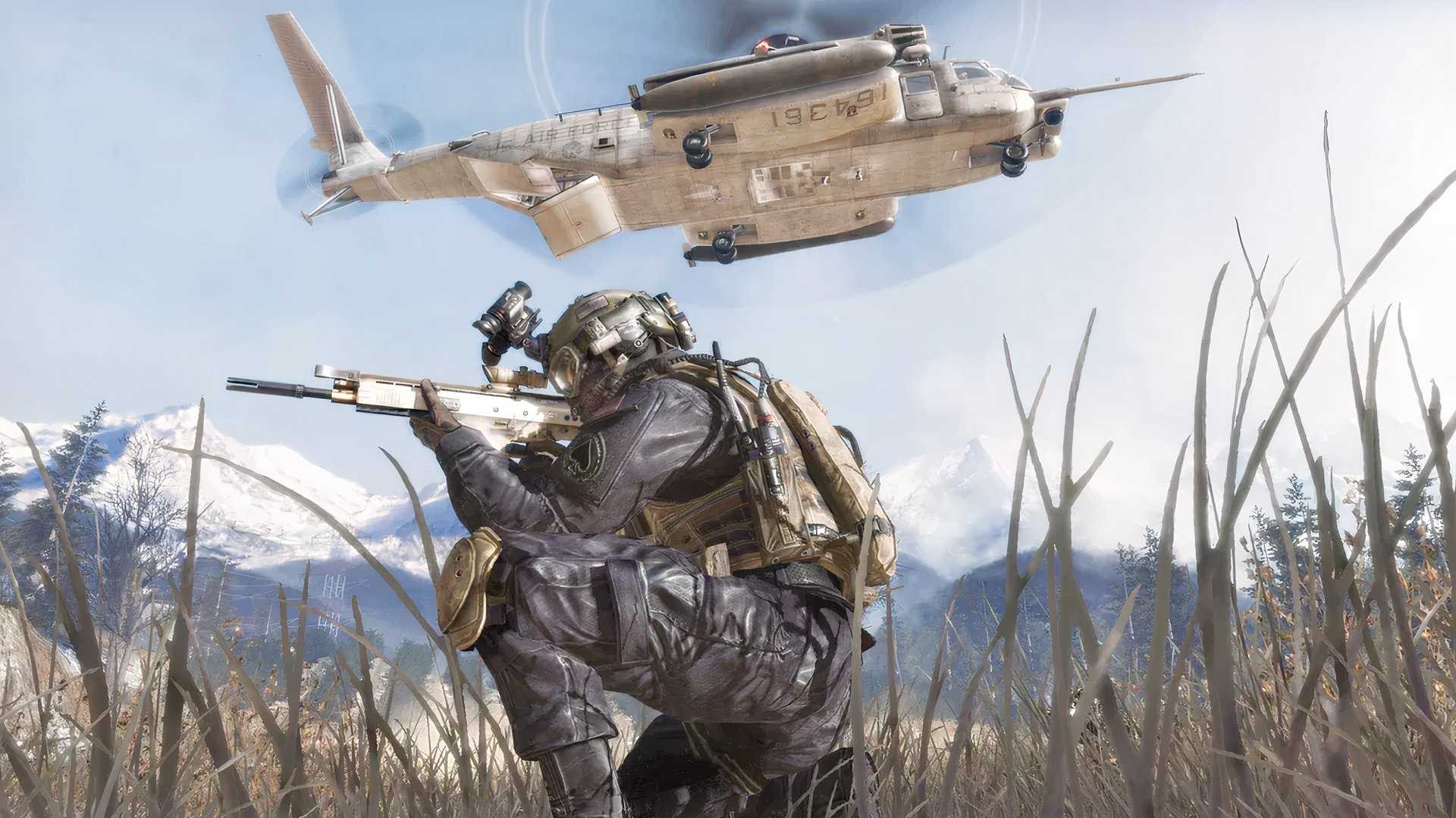 Call of Duty Modern Warfare 2 sceenshot with helicopter and soldier