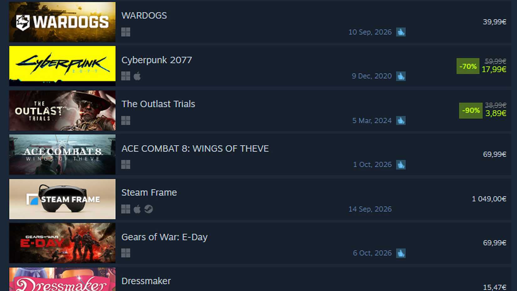 Cyberpunkj 20'77 vs Gears of War E Day Steam Global Top Sellers Chart October 4 2026 snapshot