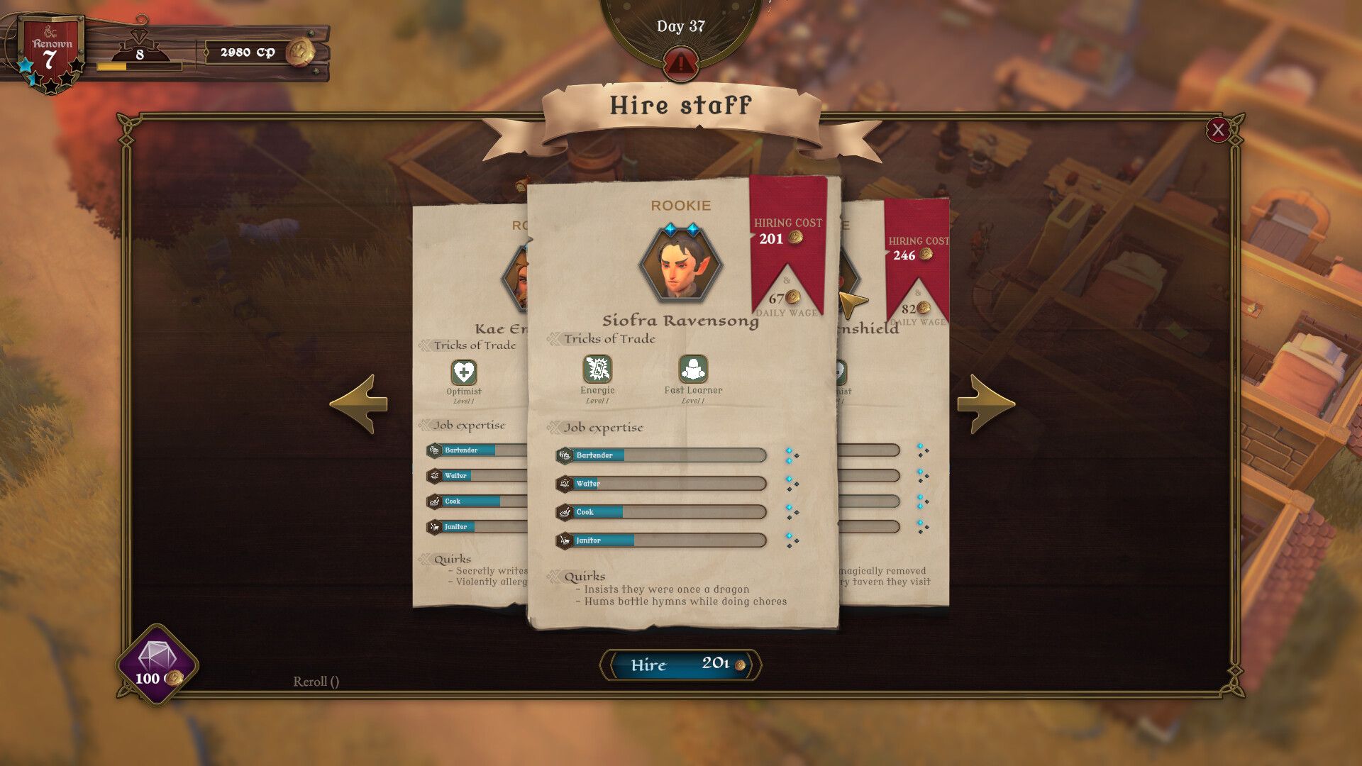 dnd long rest tavern hire staff