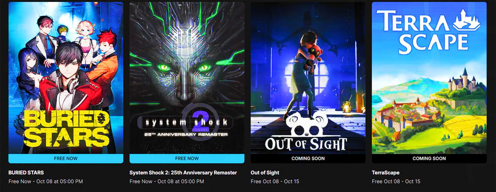 Epic Games Store free games right now October 1 through October 15 2026 4K overview