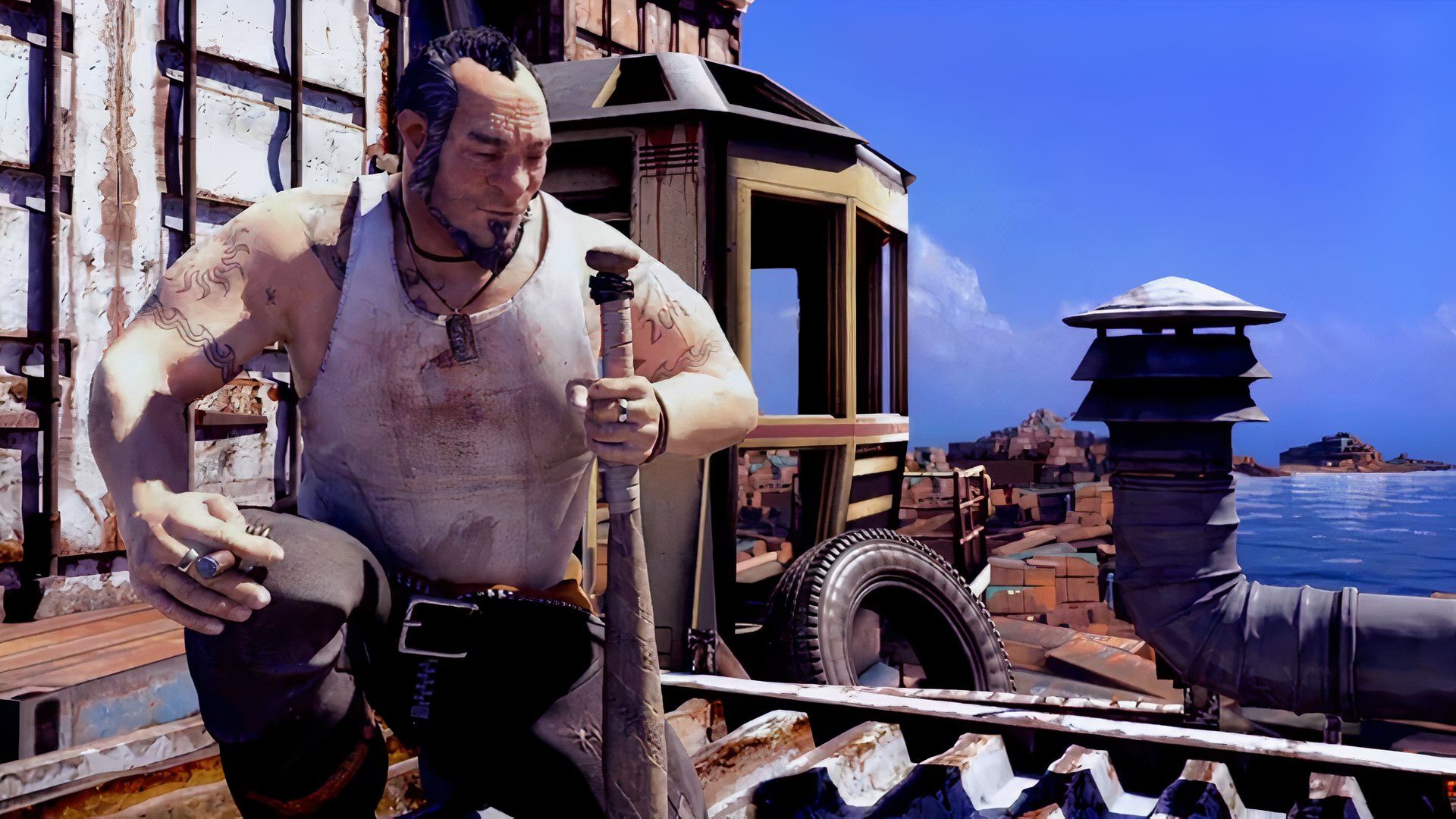 brink trailer screenshot man holding a bat