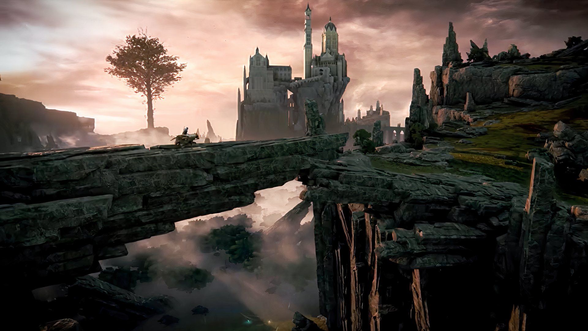 elden ring castle and a character riding a horse
