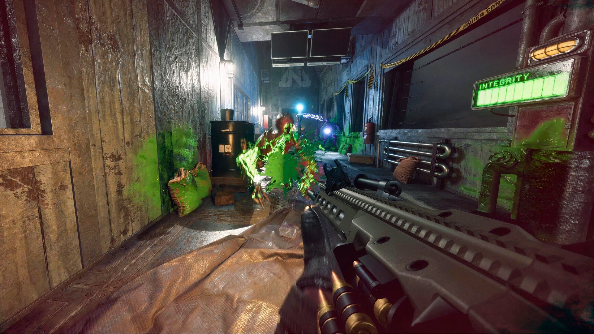 nightrunner operator fighting an alien-like hostile creature.