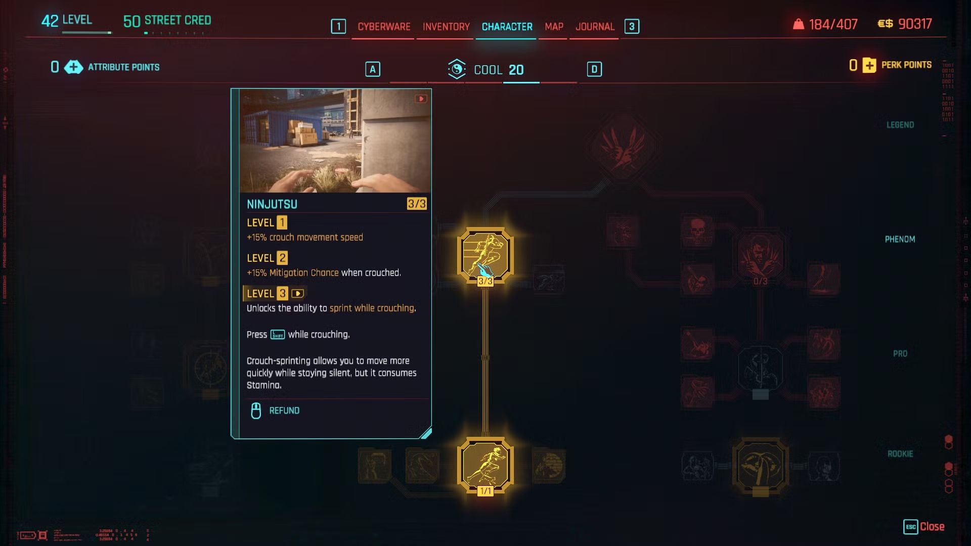 ninjutsu skill cool tree cyberpunk 2077
