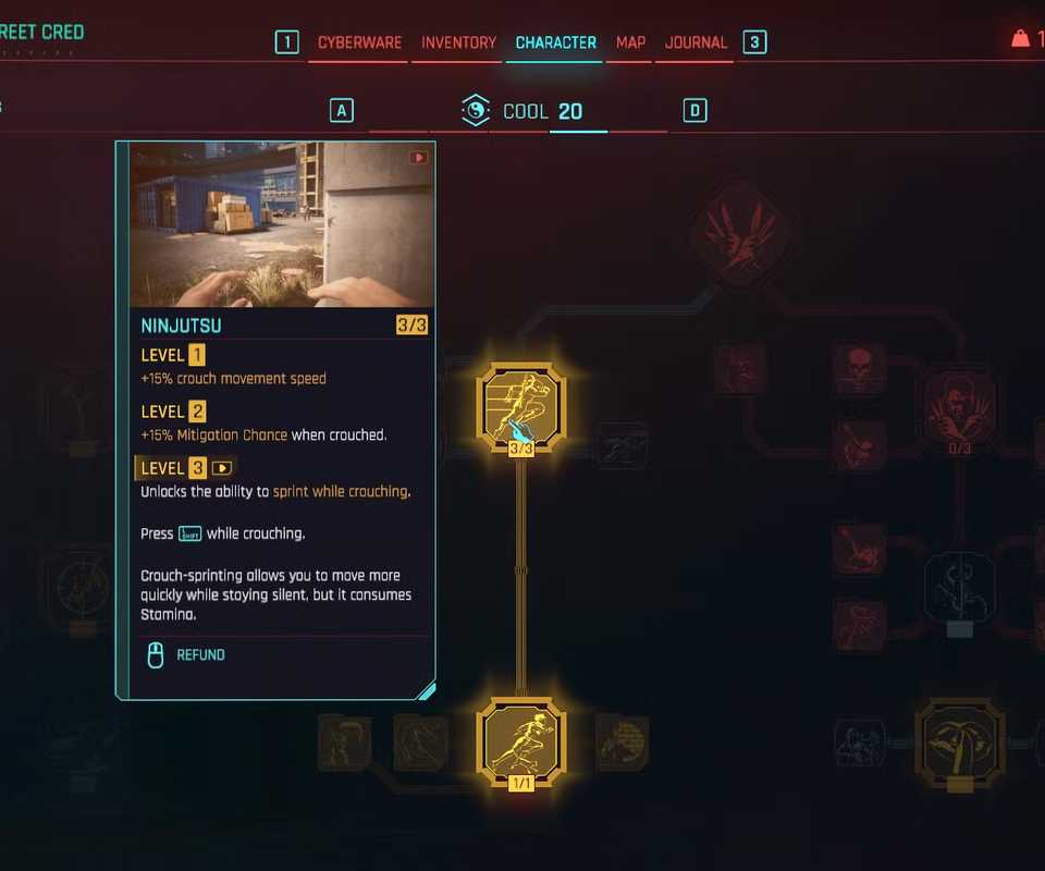 ninjutsu skill cool tree cyberpunk 2077