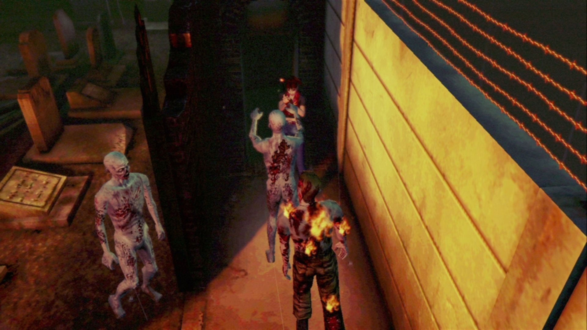 resident evil code veronica Claire Redfield fighting off zombies 