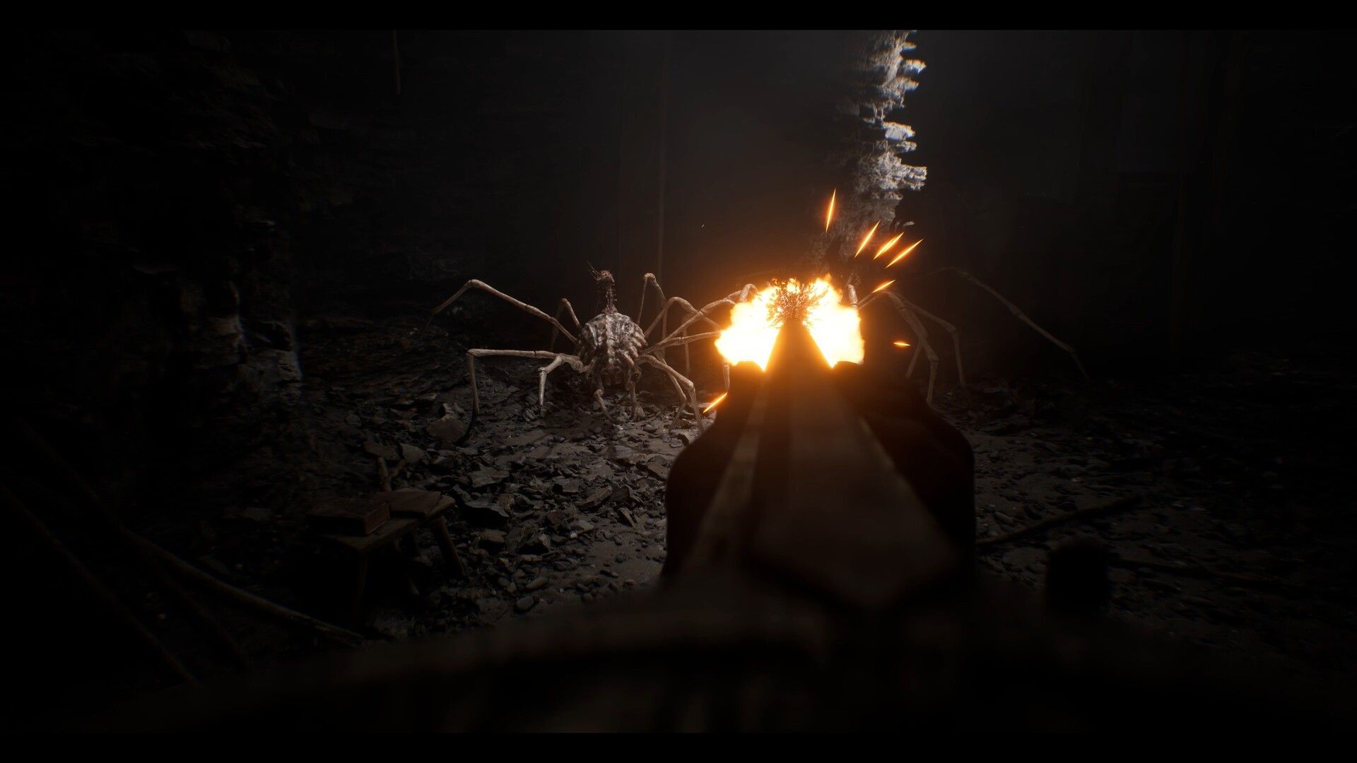 ritual tides running into a spider enemy in a cave