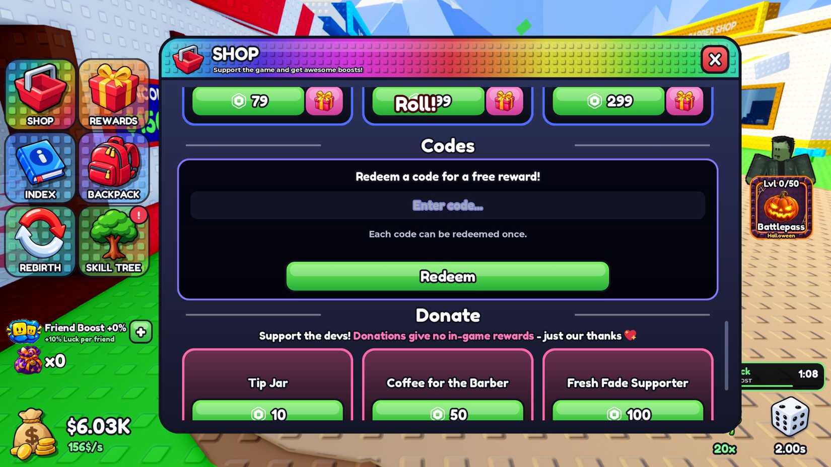 Roll a Barber RNG Codes