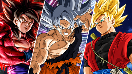 Super Saiyan 4 Goku, Ultra Instinct CC Goku, and SSJ Xeno Goku