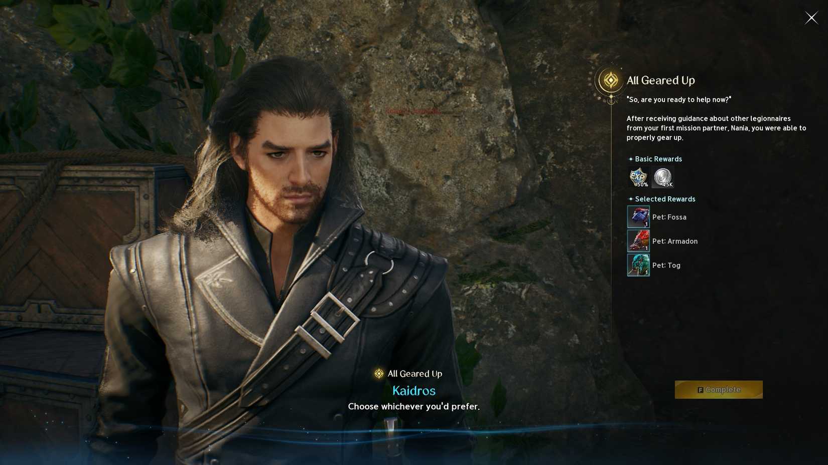 Talk to Kaidros in Aion 2 to receive one free pet