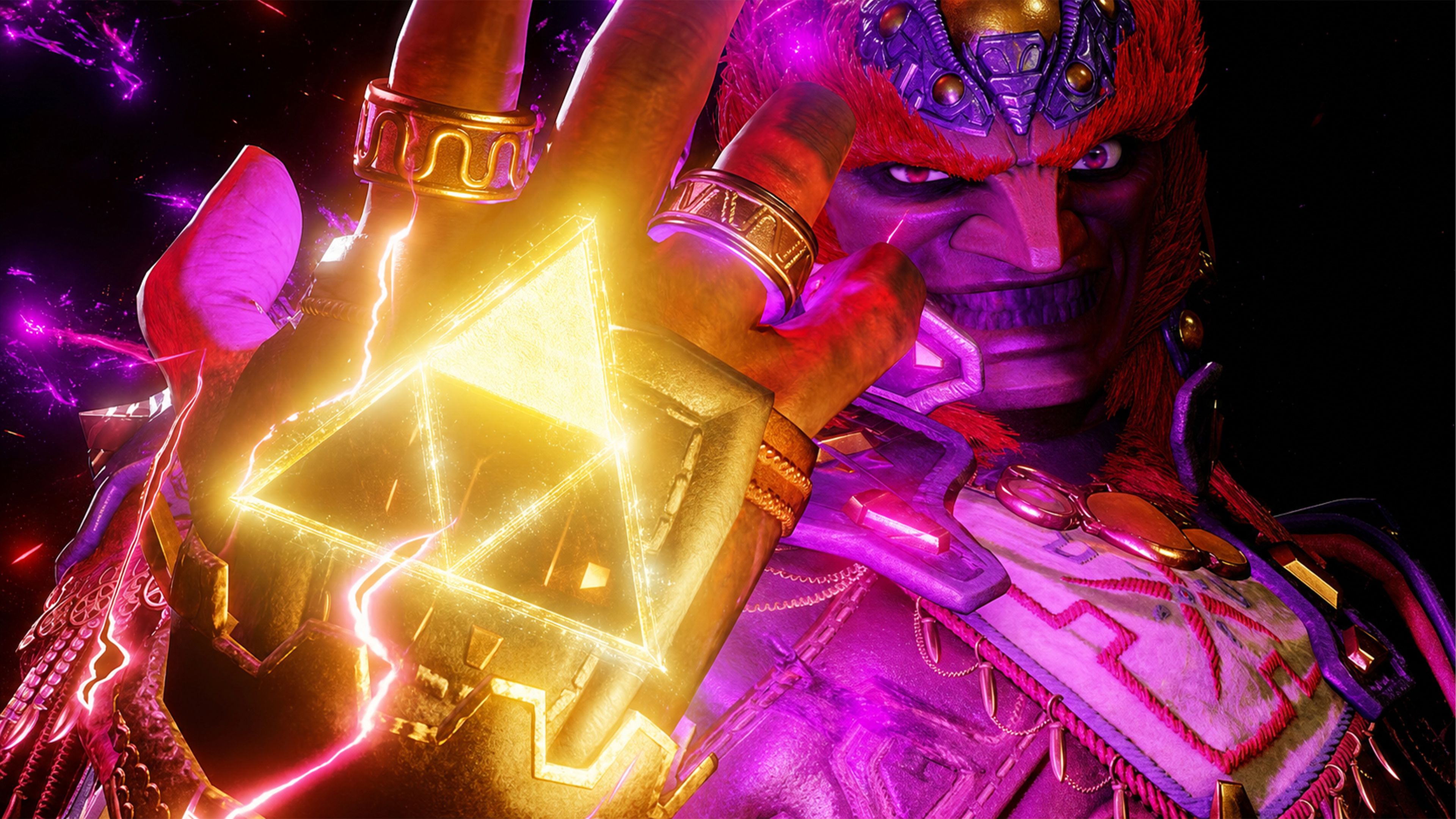 Ganondorf raises his hand to reveal a glowing golden Triforce amid swirling purple magic in The Legend of Zelda: Ocarina of Time remake for Nintendo Switch 2