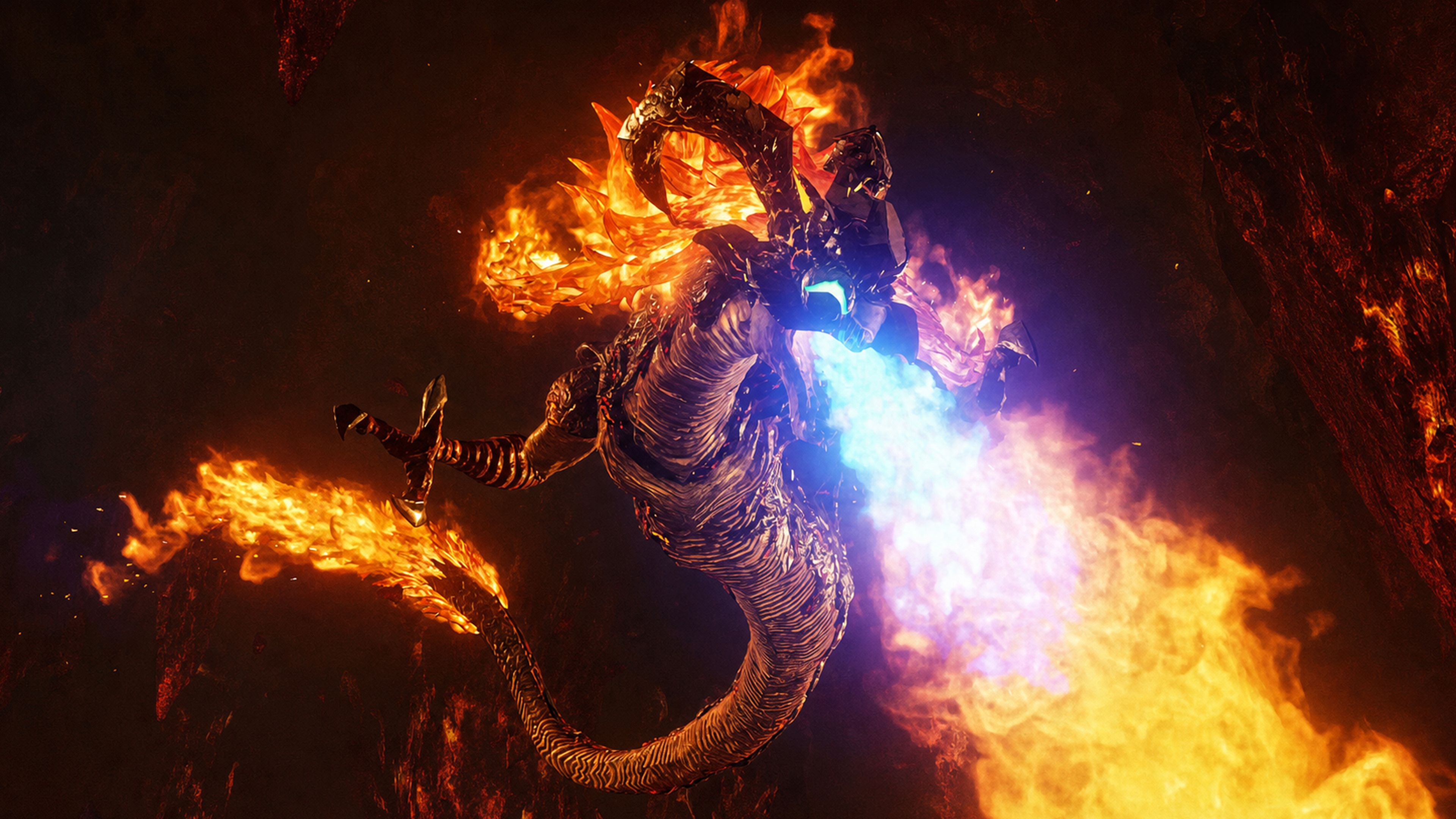 Volvagia breathing fire in the Fire Temple in the Zelda Ocarina of Time remake on Switch 2