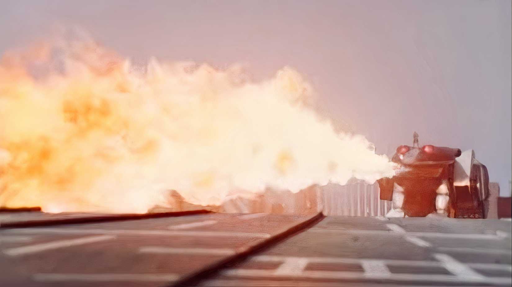 Side close up of Frog Ninjazord using its fire breath attack in Mighty Morphin Power Rangers