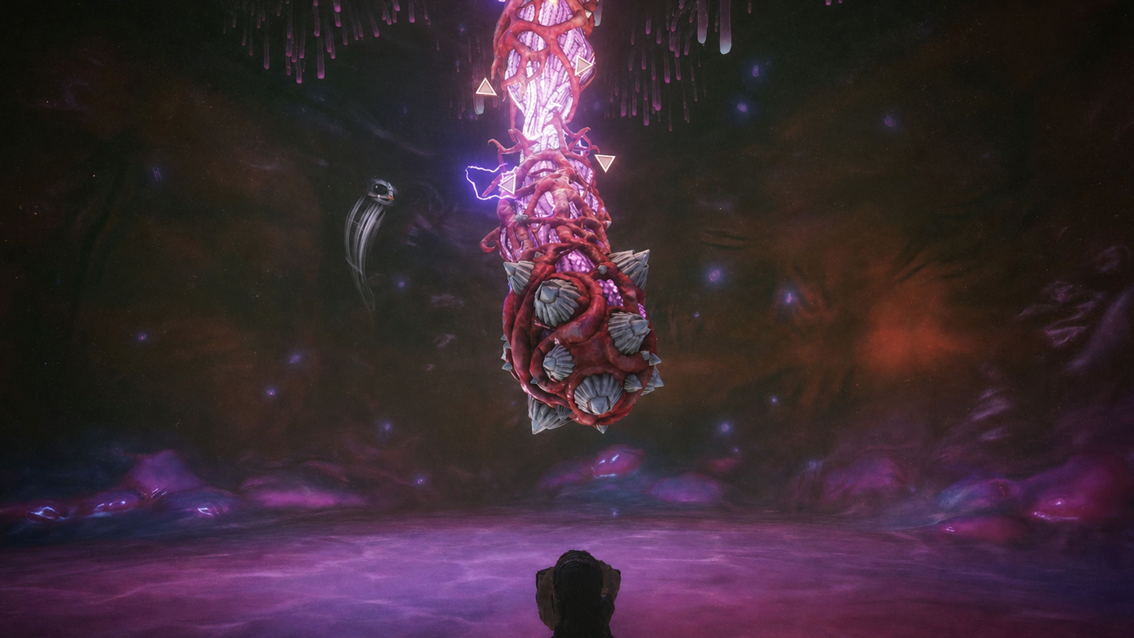 Young Link attacking the mini boss in Jabu Jabu's Belly in the Zelda Ocarina of Time remake on Switch 2