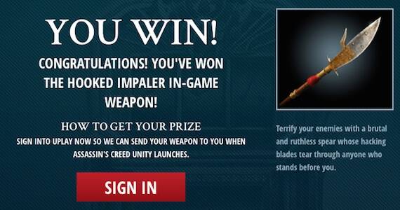 Assassins Creed Unity Preorder Bonus Hooked Impaler Spear