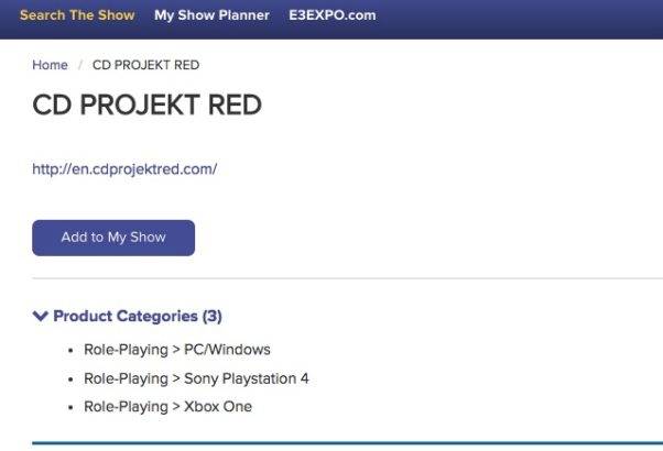 CD Projekt RED E3 2018 listing