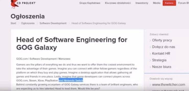 CD Projekt RED GOG Galaxy job listing