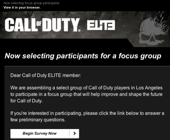 Call of Duty Focus Group Survey