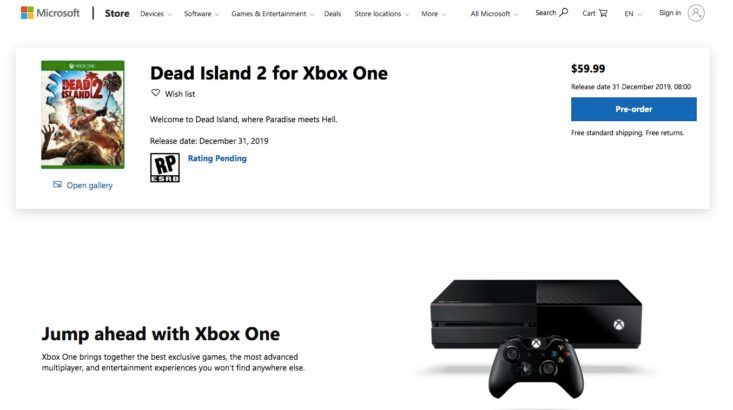 Dead Island 2 Microsoft Store listing