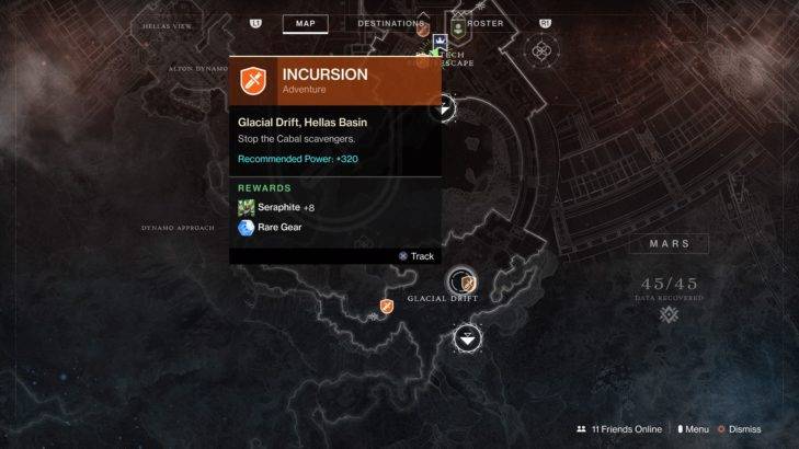 destiny 2 adventures incursion mars warmind
