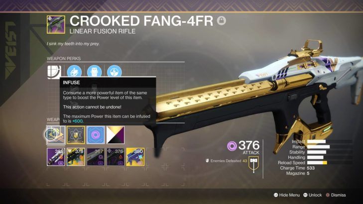 destiny 2 infusion mechanic changes forsaken crooked fang