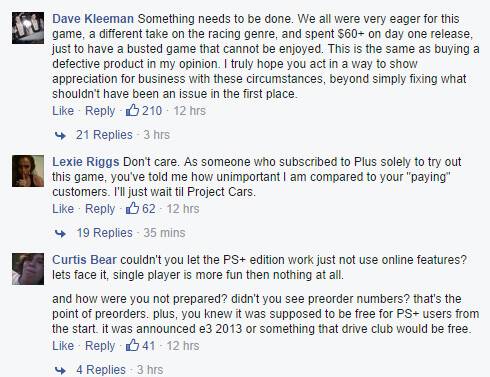 DriveClub Angry Comments Servers Down