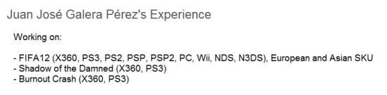 FIFA 12 PSP2 LinkedIn Profile