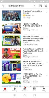 Fake Fortnite Android ad YouTube screenshot 1
