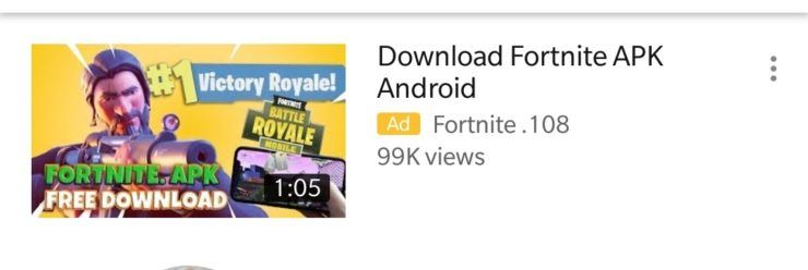 Fake Fortnite Android ads YouTube screenshot 4